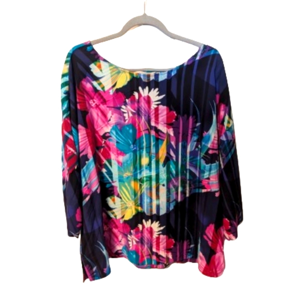 Soft Surroundings Floral Top Dolman Sleeve Artsy Boho Righteous Violet L Pleated